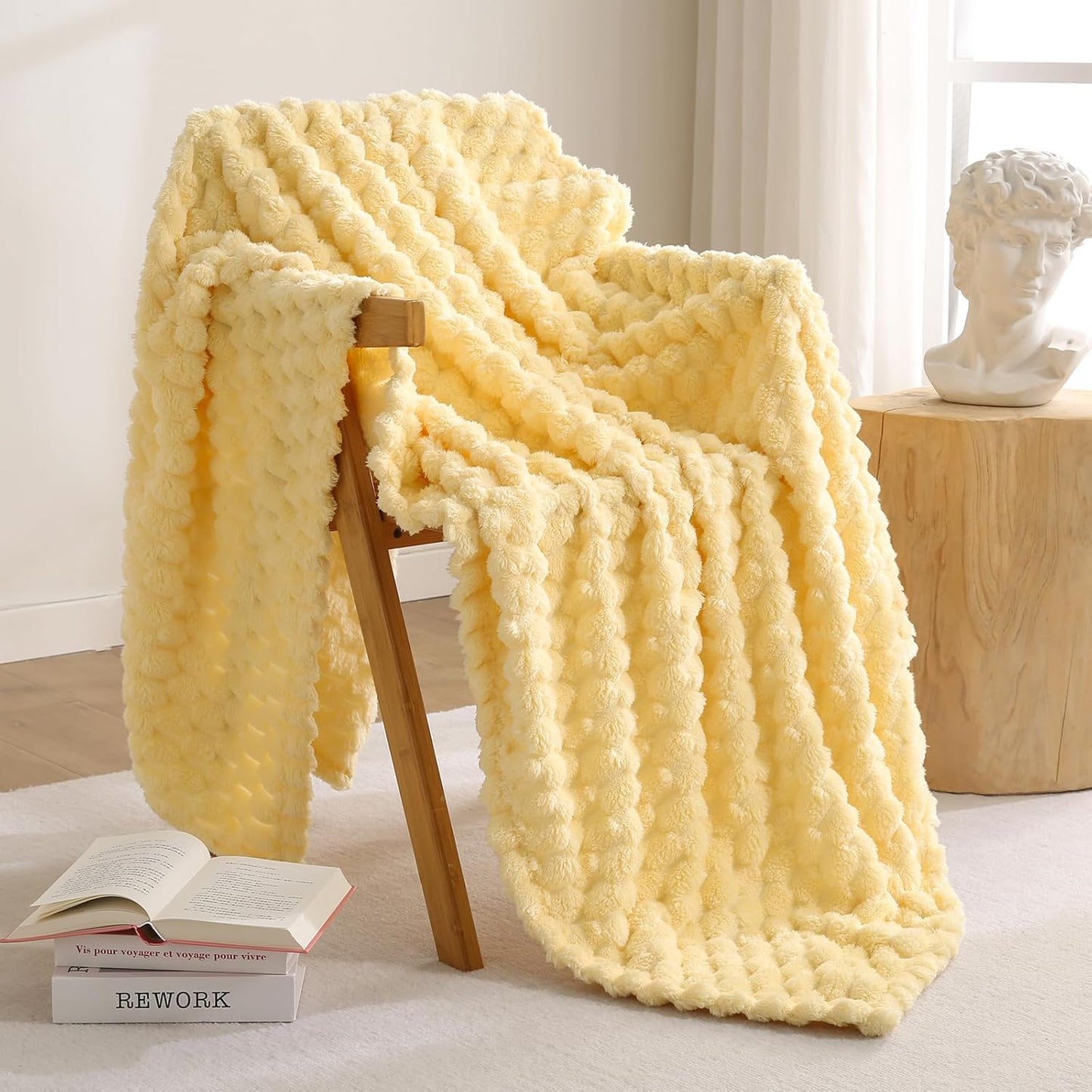 Flannel Fleece Throw Blanket(50X70 Inches), Big 3D Clouds Stylish Hexagon Jacquard Decorative Fuzzy Blankets for Household, Camping, and Travel, Super Soft Cozy, Burnt Orange