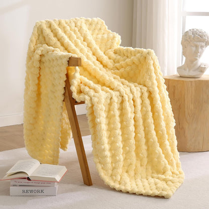 Flannel Fleece Throw Blanket(50X70 Inches), Big 3D Clouds Stylish Hexagon Jacquard Decorative Fuzzy Blankets for Household, Camping, and Travel, Super Soft Cozy, Burnt Orange