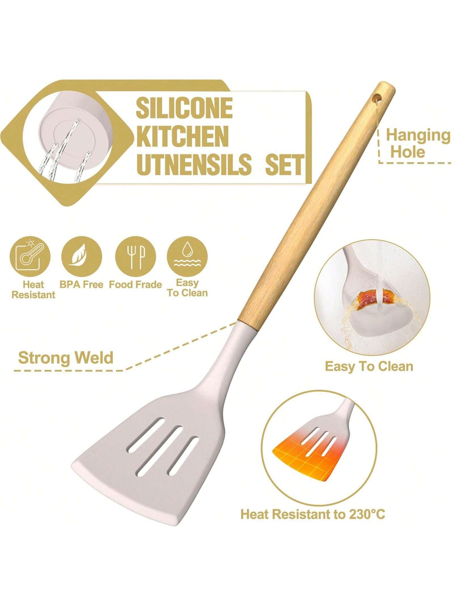 Kitchen Utensils Set – 34PCS Silicone Cooking Utensils with Holder, Heat Resistant Spatula Set for Nonstick Cookware, Black with Wooden Handles