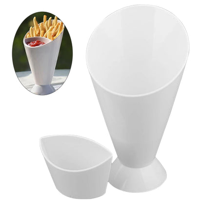 Modern Snack Cone Holder with Dual Dip Cups – Sleek French Fry & Sauce Serving Solution