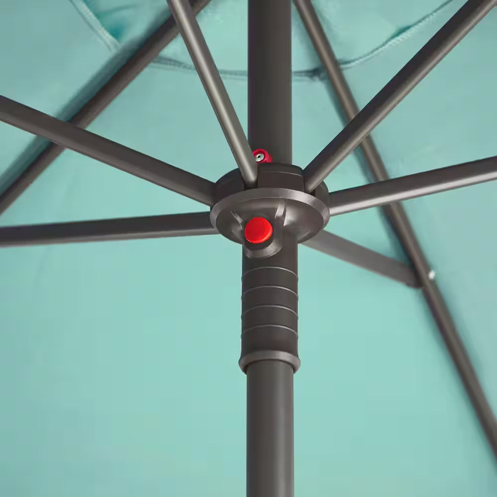 7.5 Ft Outdoor Steel Patio Umbrella – Hexagon Market Style with Manual Lift in Haze Teal Blue