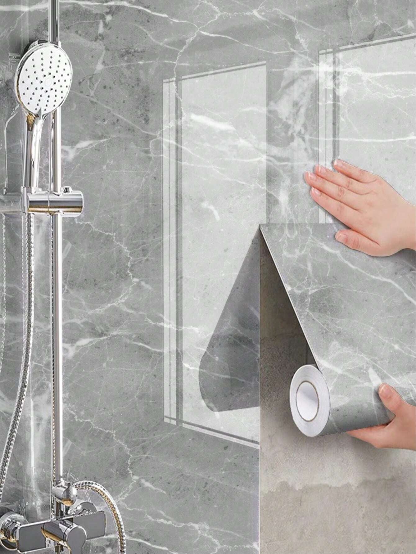 Waterproof Marble Wall Sticker Roll – Removable PVC Wallpaper for Bathroom, Toilet, Shower Room & Floor Renovation