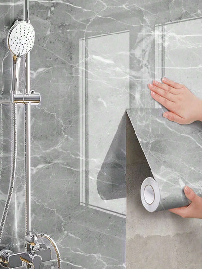 Waterproof Marble Wall Sticker Roll – Removable PVC Wallpaper for Bathroom, Toilet, Shower Room & Floor Renovation