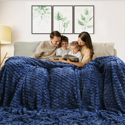 Flannel Fleece Throw Blanket(50X70 Inches), Big 3D Clouds Stylish Hexagon Jacquard Decorative Fuzzy Blankets for Household, Camping, and Travel, Super Soft Cozy, Burnt Orange
