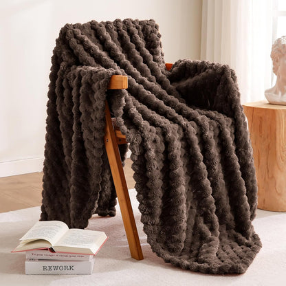 Flannel Fleece Throw Blanket(50X70 Inches), Big 3D Clouds Stylish Hexagon Jacquard Decorative Fuzzy Blankets for Household, Camping, and Travel, Super Soft Cozy, Burnt Orange