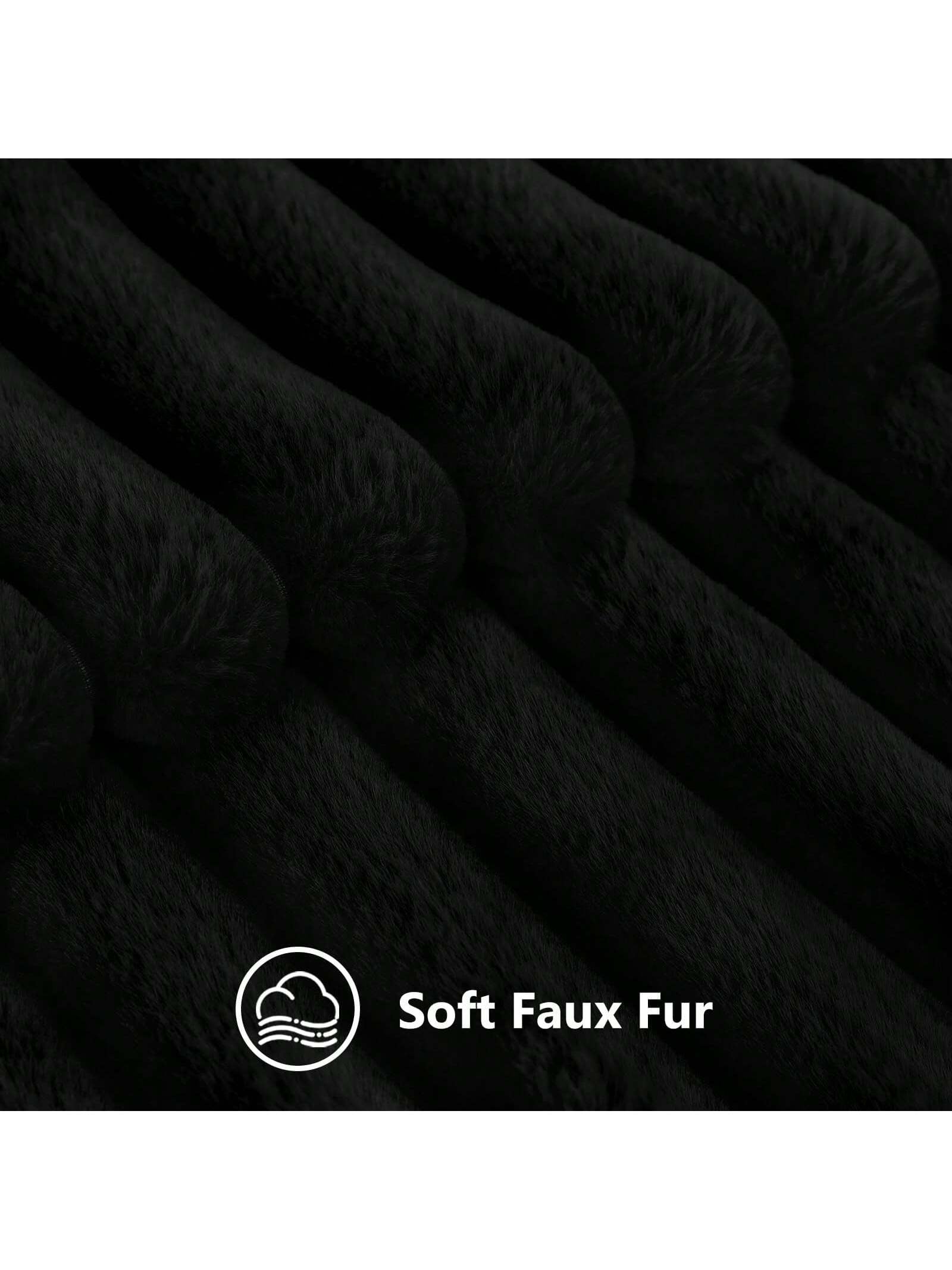 Black Faux Fur Velvet Pillow Covers – Soft Striped Decorative Cushion Cases for Couch or Bed