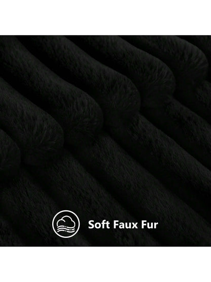 Black Faux Fur Velvet Pillow Covers – Soft Striped Decorative Cushion Cases for Couch or Bed