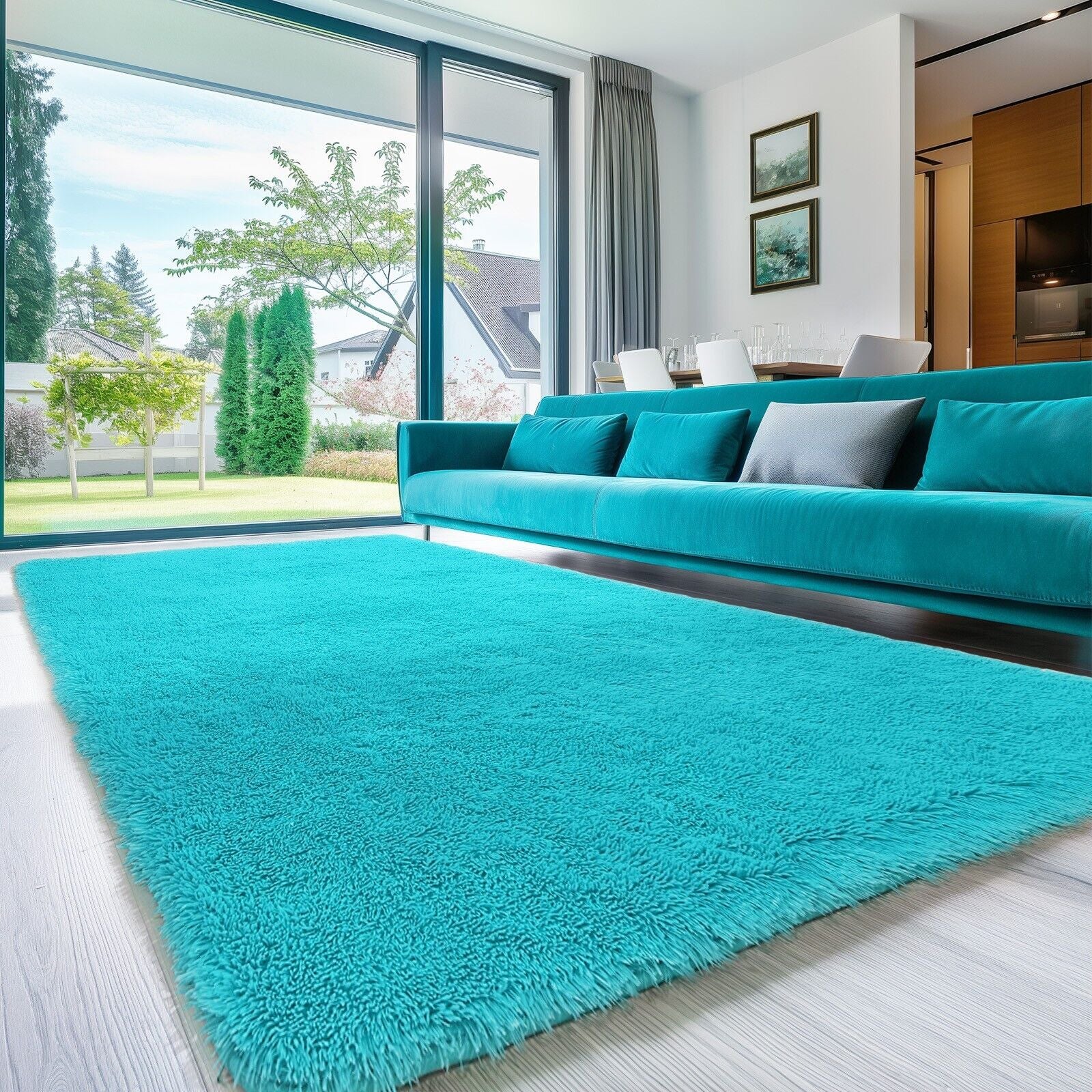 Large Grey Shaggy Area Rug – Ultra-Soft Fluffy Carpet with Non-Slip Bottom for Living Room & Bedroom