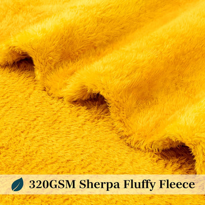 Yellow Gold Sherpa Fleece Throw Blanket – 50x60” Cozy, Lightweight & Plush Decorative Blanket for Sofa, Bed & Travel