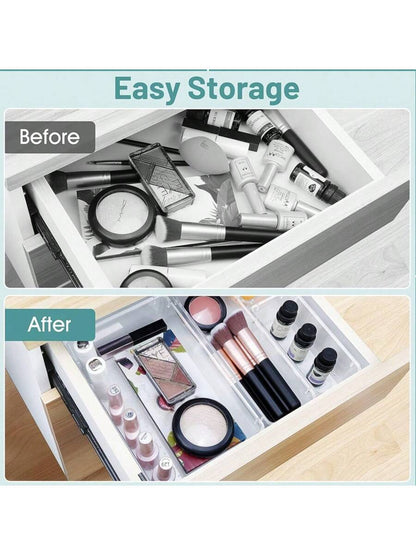 25-Piece Clear Multifunctional Drawer Organizer Box Set – 4 Sizes for Bathroom, Vanity, Kitchen, Office & More