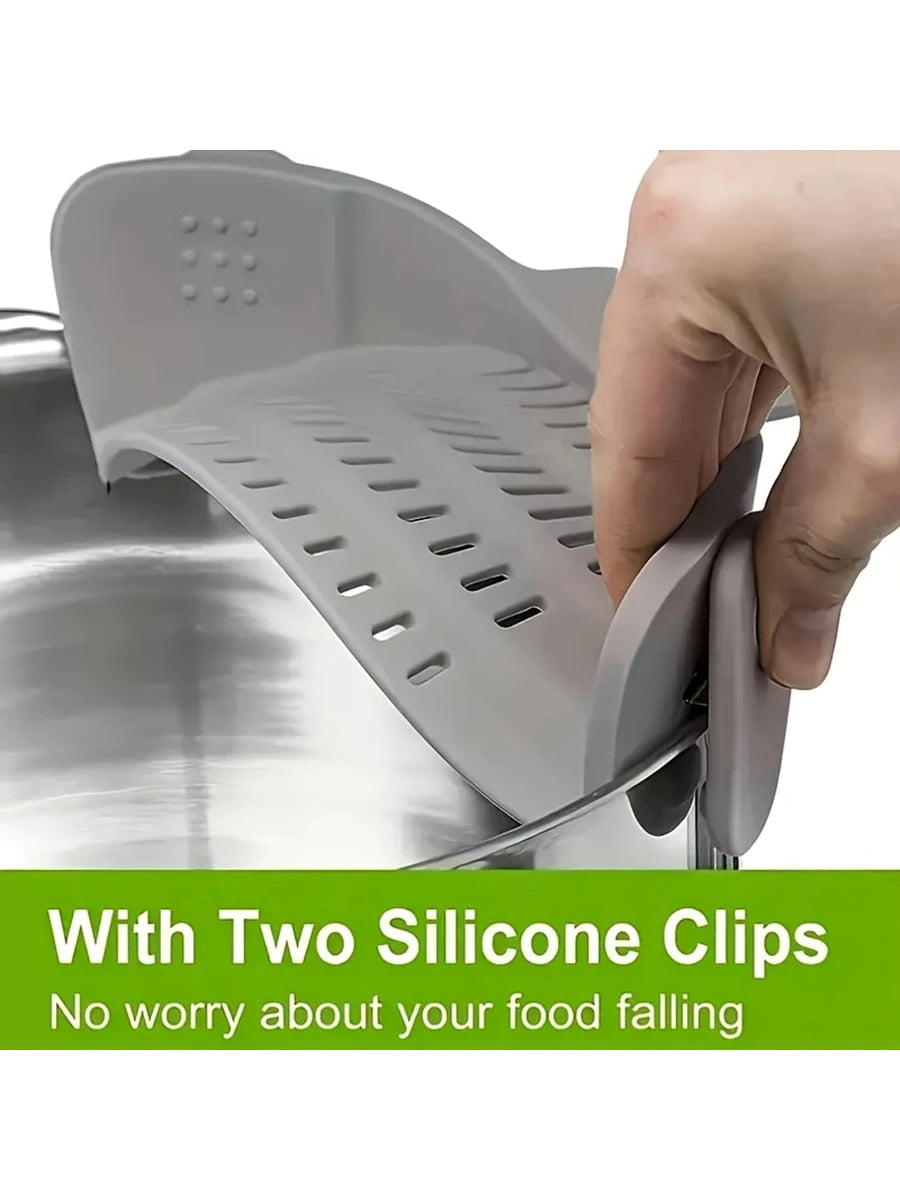 Silicone Pot Side Drainer – Clip-On Kitchen Strainer for Pasta, Vegetables & Noodles