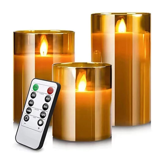 Set of 3 LED Flameless Candles – Acrylic Battery Candles with Remote Control & Timer, Warm Glow for Weddings, Holidays & Home Decor
