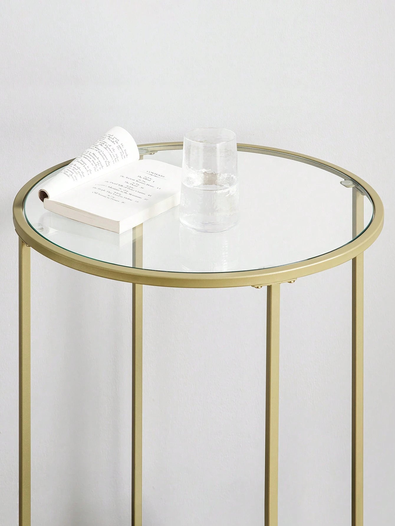 Gold Round Glass Side Table – Modern Metal Frame End Table for Living Room, Bedroom & Balcony