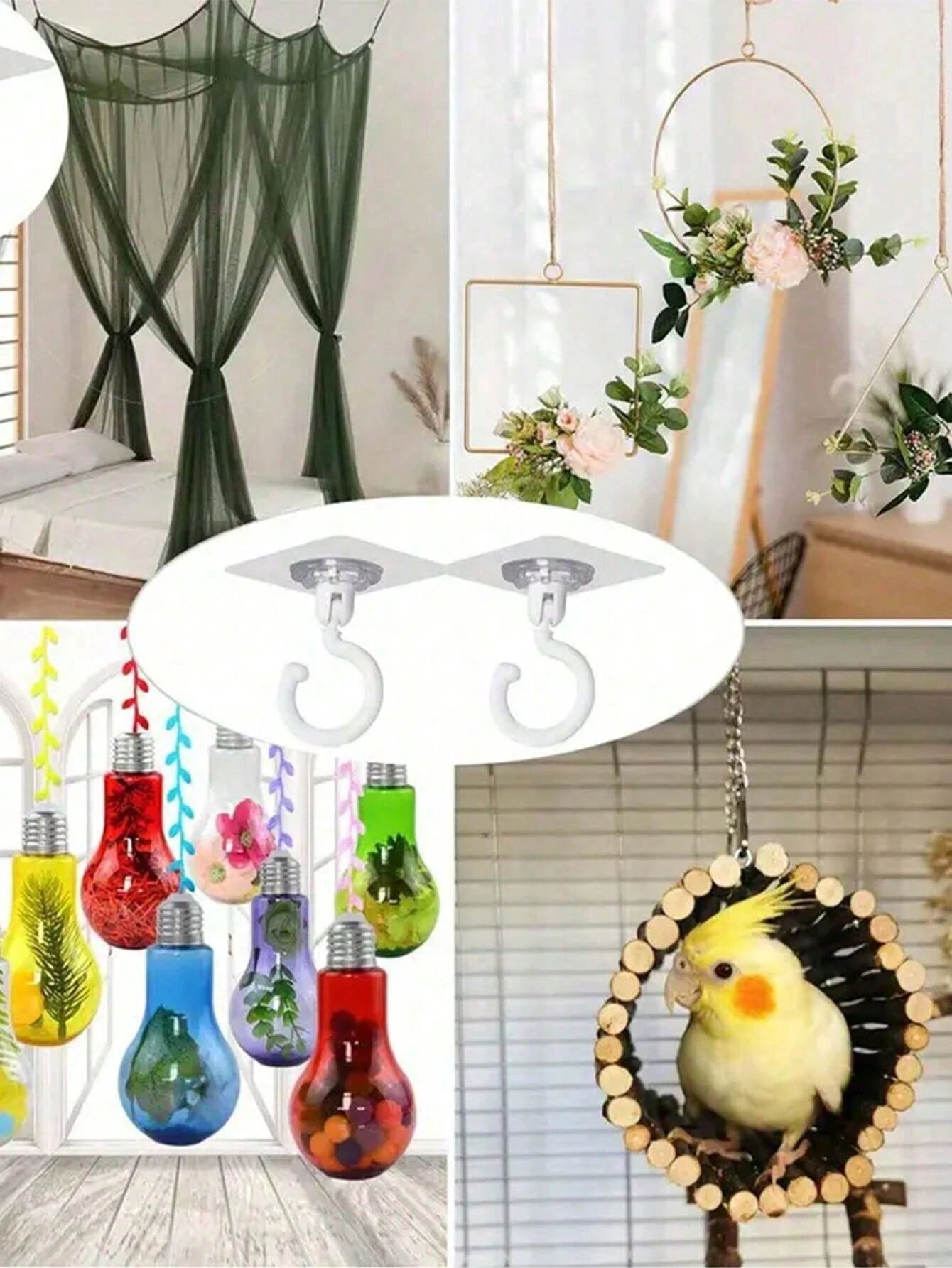 3Pcs Rotatable Ceiling Adhesive Hooks – No-Drill Sticky Hangers for Plants, Lanterns & Decor