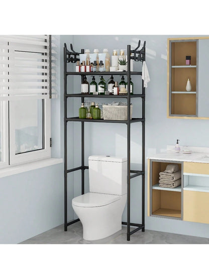 Space-Saving Over-The-Toilet Storage Rack with Hooks – Multi-Purpose Bathroom Organizer