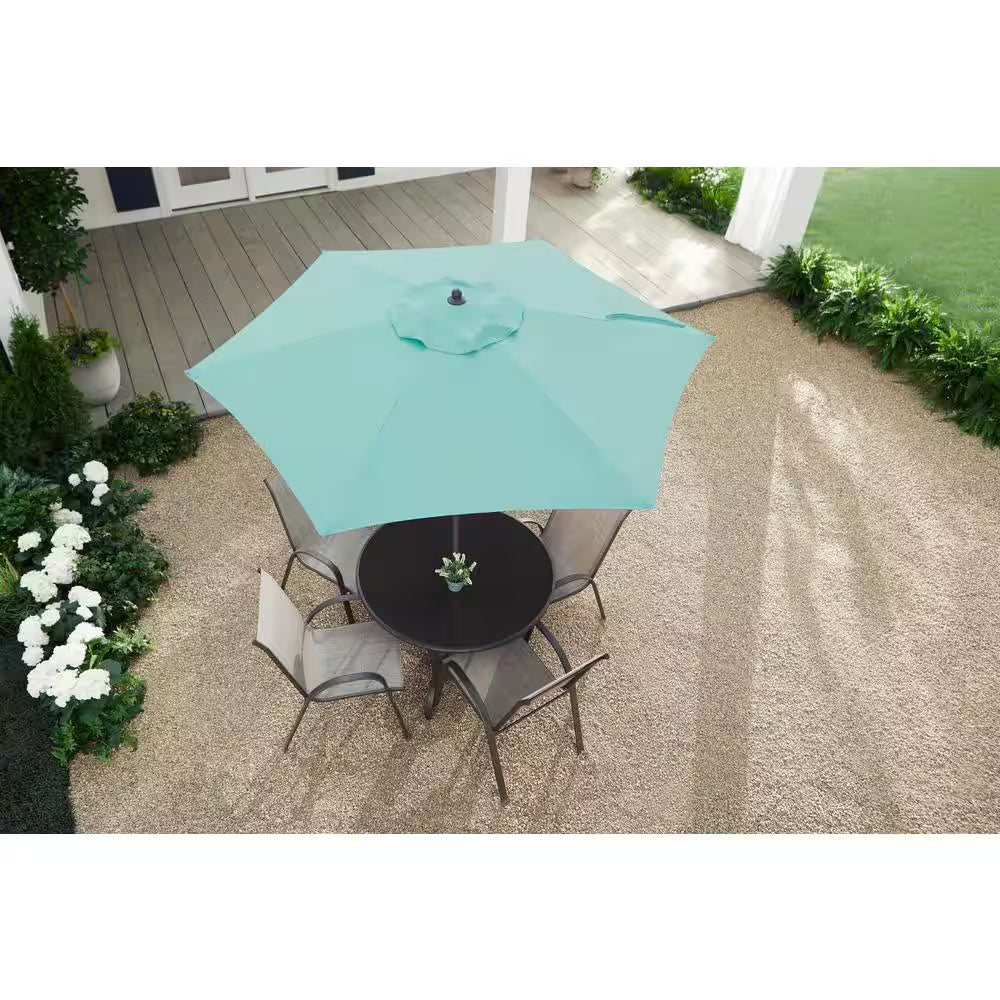 7.5 Ft Outdoor Steel Patio Umbrella – Hexagon Market Style with Manual Lift in Haze Teal Blue