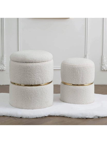Set of 2 Round Sherpa Storage Ottomans – Plush Modern Footrest & Vanity Stool for Living Room or Bedroom