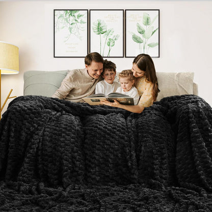 Flannel Fleece Throw Blanket(50X70 Inches), Big 3D Clouds Stylish Hexagon Jacquard Decorative Fuzzy Blankets for Household, Camping, and Travel, Super Soft Cozy, Burnt Orange