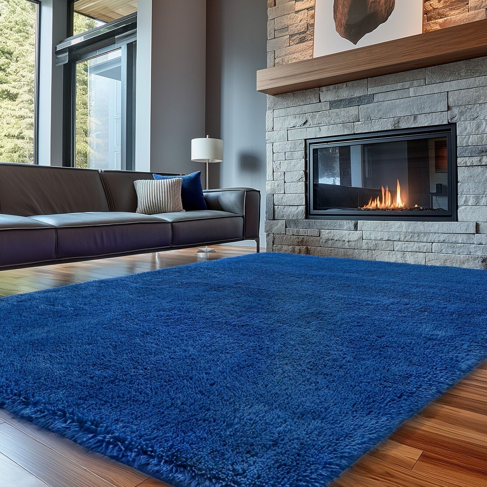 Large Grey Shaggy Area Rug – Ultra-Soft Fluffy Carpet with Non-Slip Bottom for Living Room & Bedroom