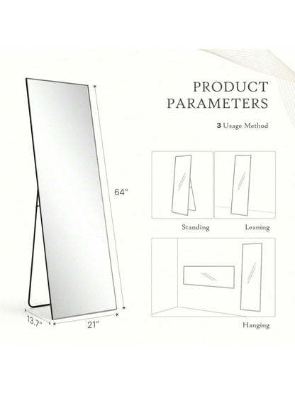 Sweetcrispy Mirror Full Length, 21"X64" Body Wall Mirrors with Shatter-Proof Glass, Floor Standing, Hanging or Leaning, Large Tall Mirror with Stand Aluminum Alloy Frame for Bedroom Cloakroom