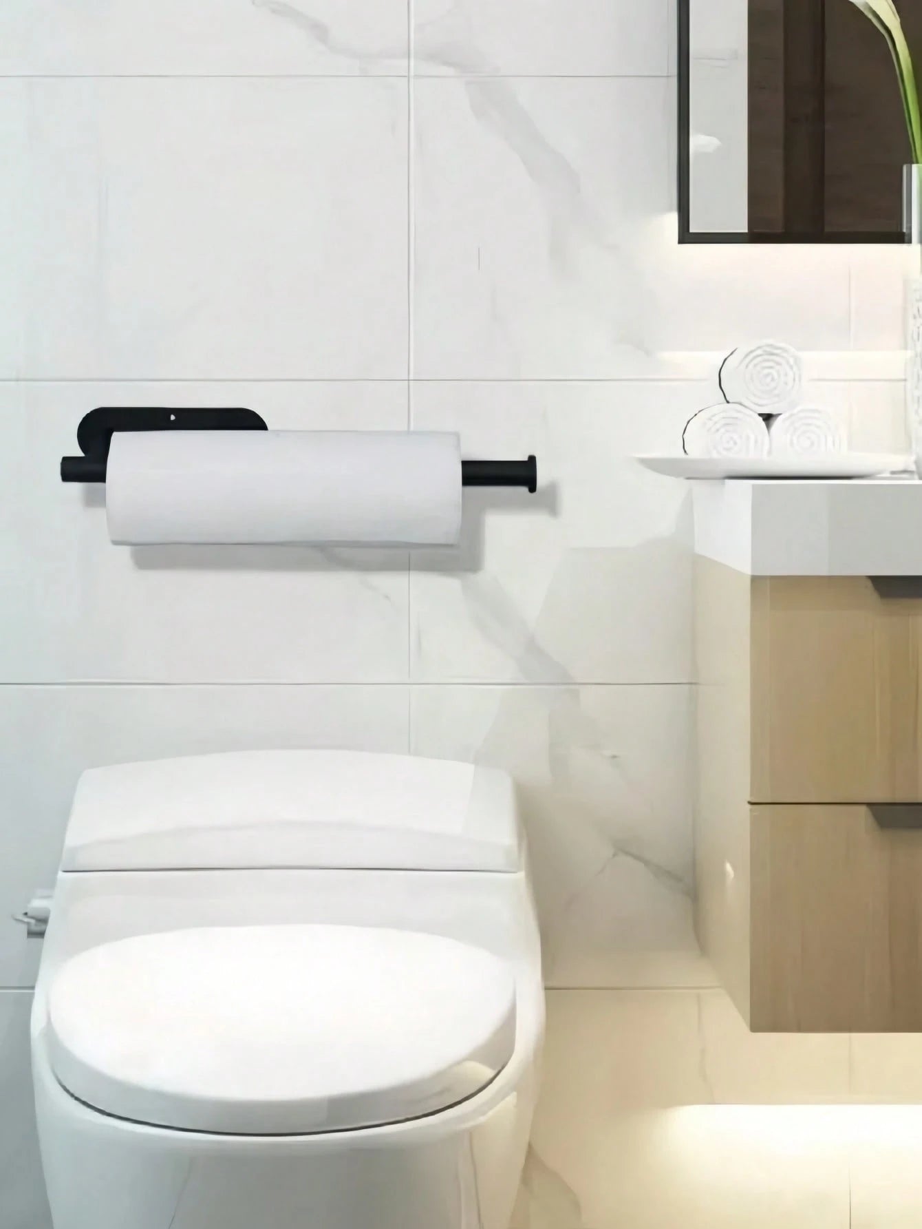 1PC Punch-Free Black Wall-Mounted Tissue Rack – Self-Adhesive & Multifunctional Storage Solution