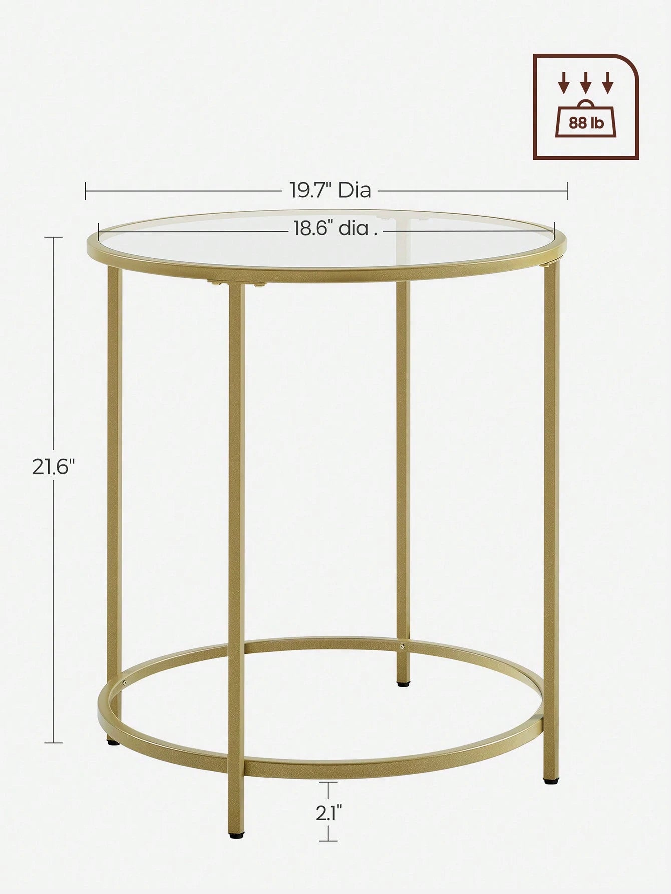 Gold Round Glass Side Table – Modern Metal Frame End Table for Living Room, Bedroom & Balcony