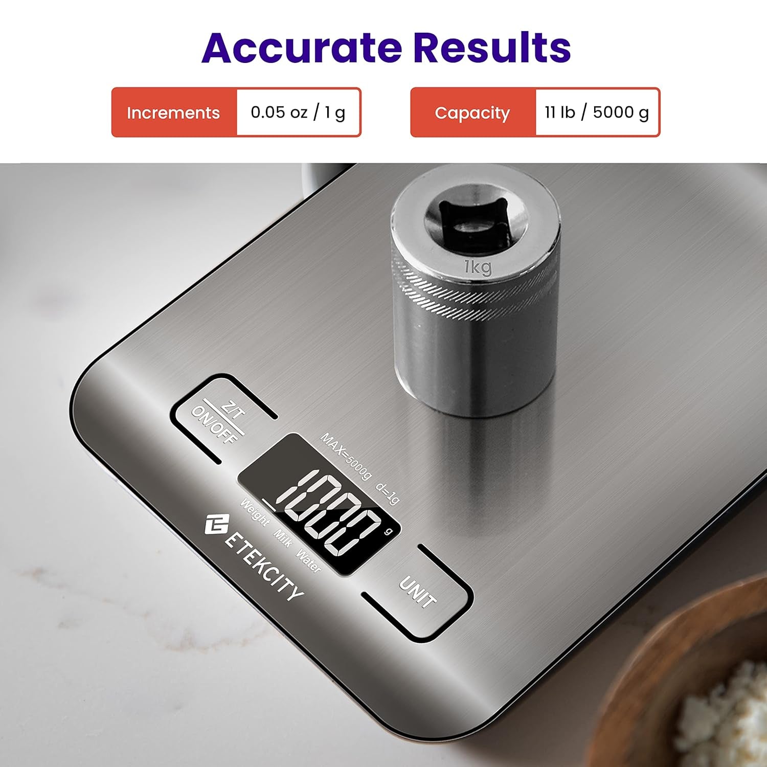 Digital Food Kitchen Scale – Stainless Steel with LCD Display, 5-Unit Modes, Tare Function & Batteries Included (11lb Capacity)