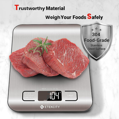 Digital Food Kitchen Scale – Stainless Steel with LCD Display, 5-Unit Modes, Tare Function & Batteries Included (11lb Capacity)