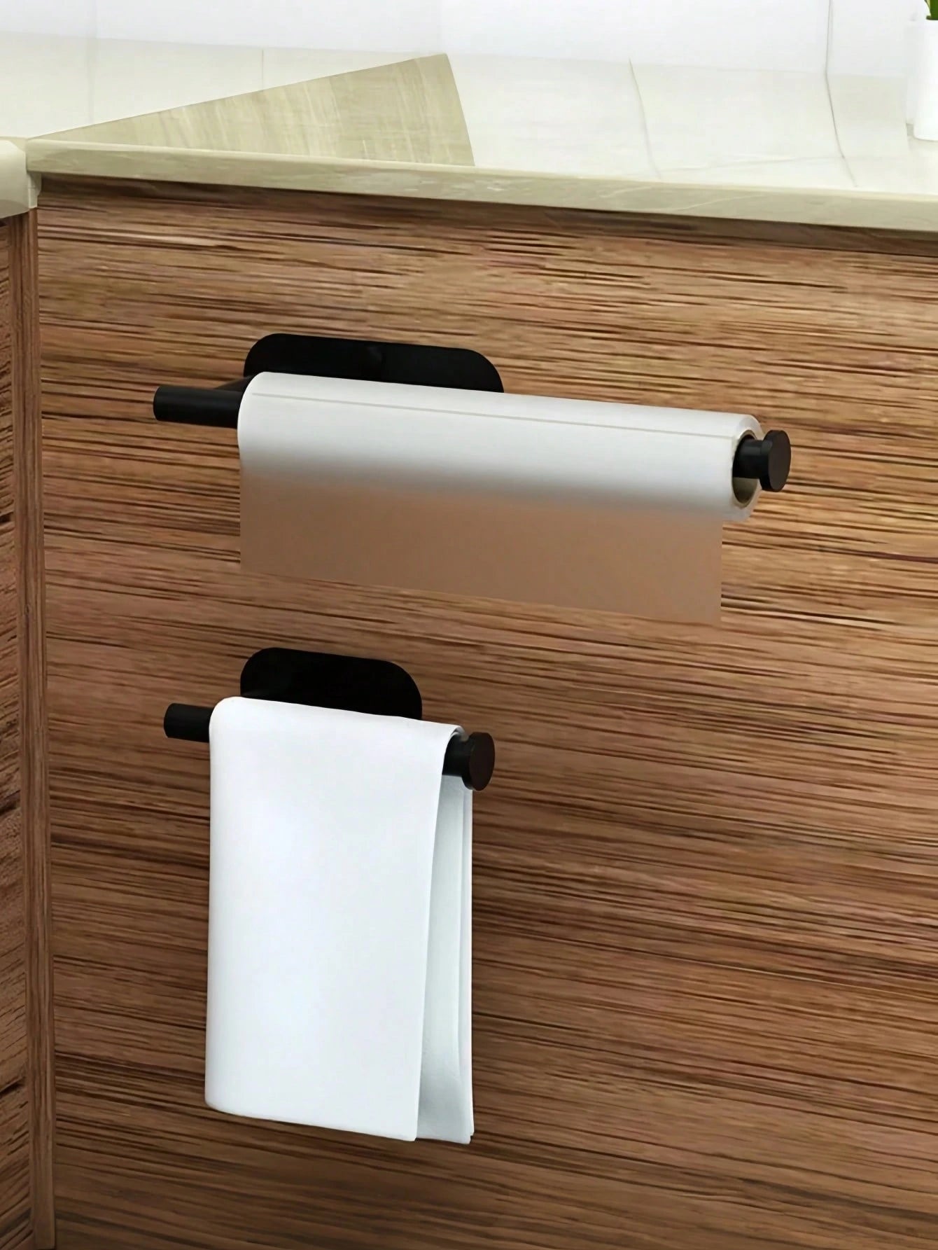 1PC Punch-Free Black Wall-Mounted Tissue Rack – Self-Adhesive & Multifunctional Storage Solution
