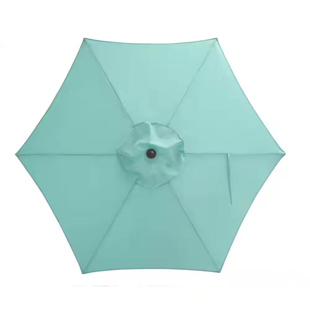 7.5 Ft Outdoor Steel Patio Umbrella – Hexagon Market Style with Manual Lift in Haze Teal Blue