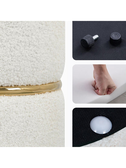 Set of 2 Round Sherpa Storage Ottomans – Plush Modern Footrest & Vanity Stool for Living Room or Bedroom