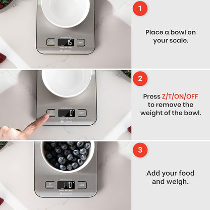 Digital Food Kitchen Scale – Stainless Steel with LCD Display, 5-Unit Modes, Tare Function & Batteries Included (11lb Capacity)