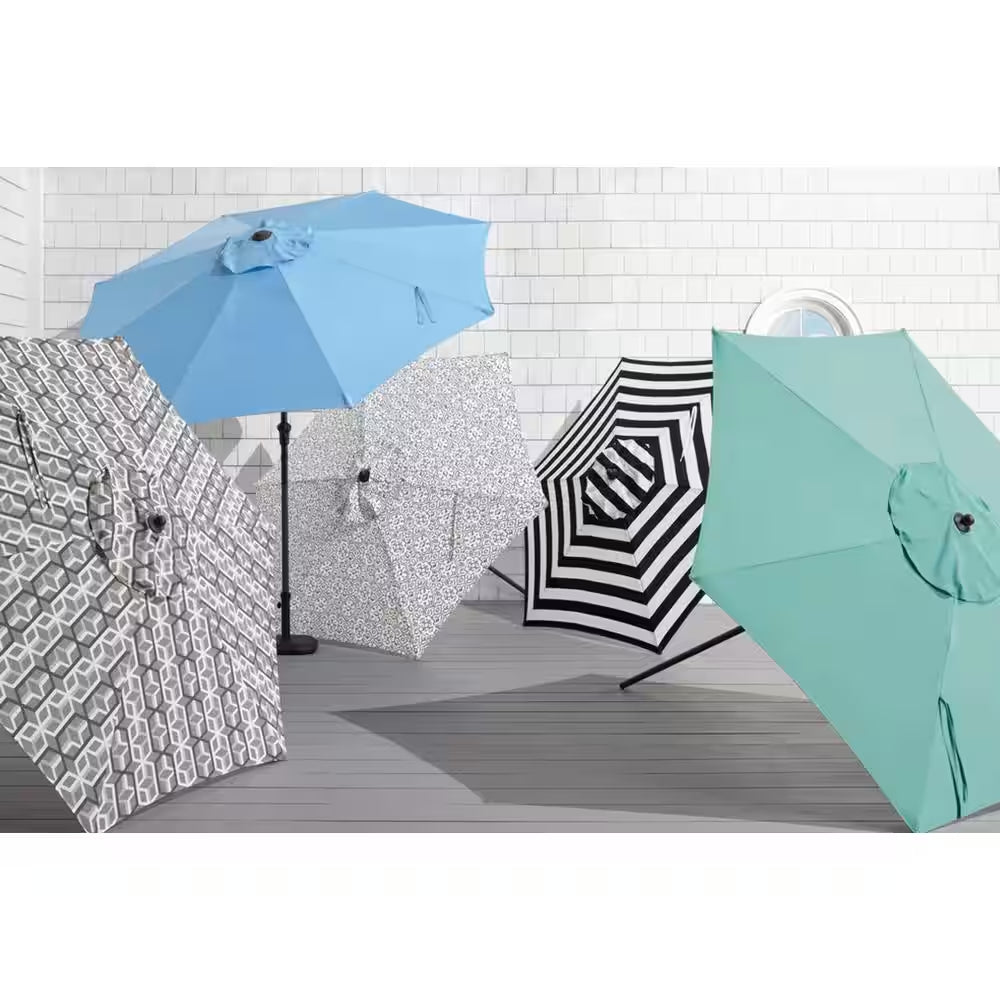 7.5 Ft Outdoor Steel Patio Umbrella – Hexagon Market Style with Manual Lift in Haze Teal Blue