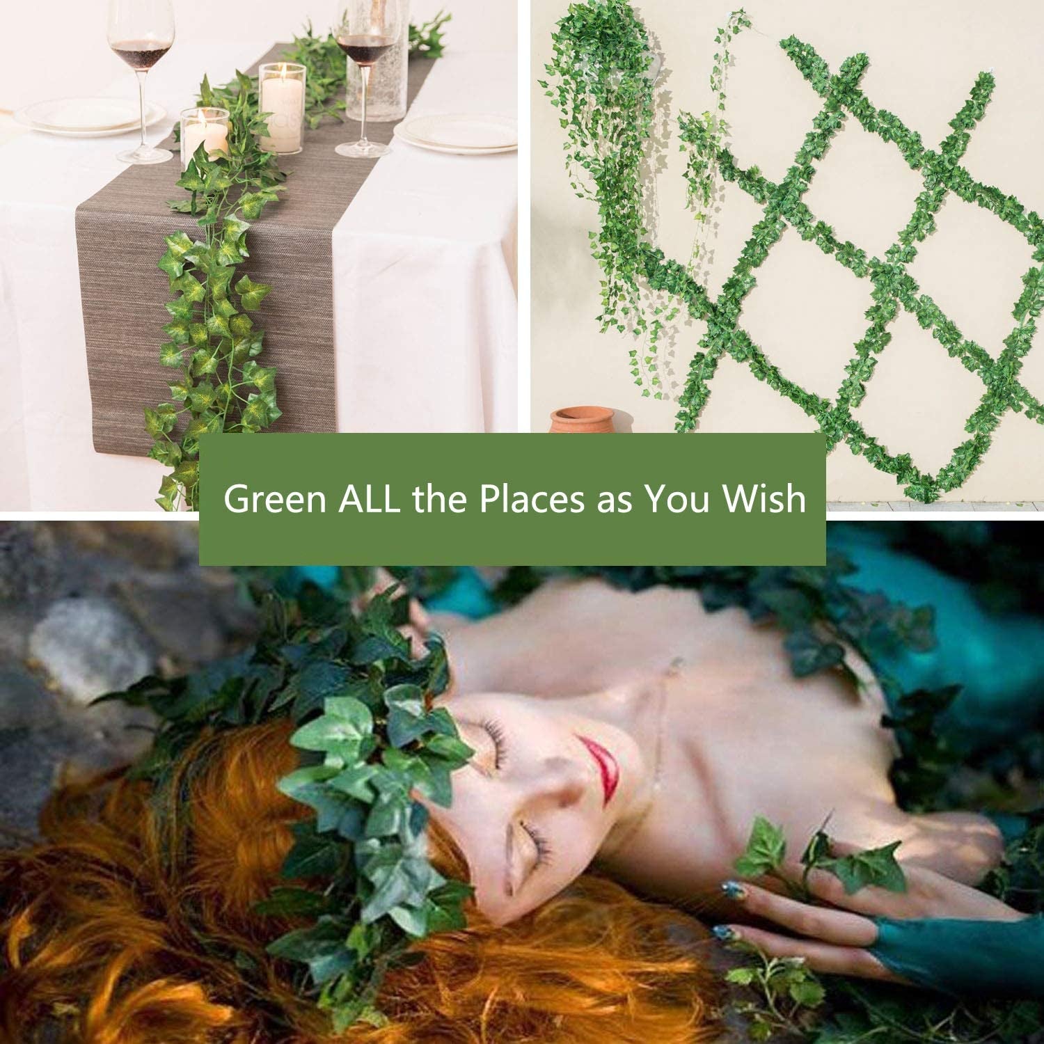 12 Pack Faux Ivy Garland Set – Artificial Vines with Clips for Room, Wall, Garden & Wedding Decor
