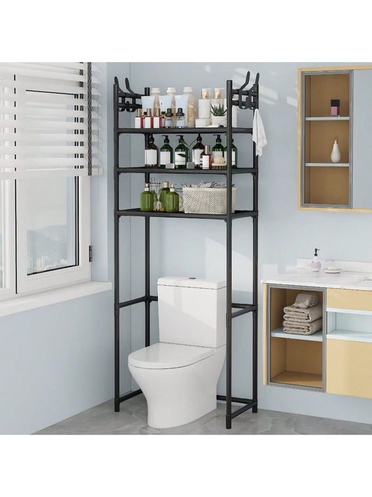 Space-Saving Over-The-Toilet Storage Rack with Hooks – Multi-Purpose Bathroom Organizer