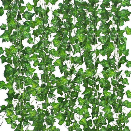 12 Pack Faux Ivy Garland Set – Artificial Vines with Clips for Room, Wall, Garden & Wedding Decor