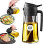 2-in-1 Olive Oil Dispenser & Sprayer – 16oz Glass Bottle for Cooking, Salad, BBQ (Black)