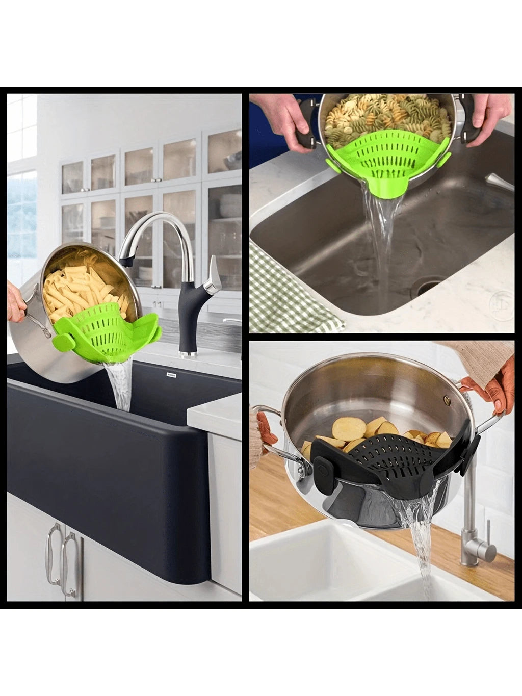 Silicone Pot Side Drainer – Clip-On Kitchen Strainer for Pasta, Vegetables & Noodles