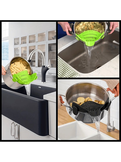 Silicone Pot Side Drainer – Clip-On Kitchen Strainer for Pasta, Vegetables & Noodles