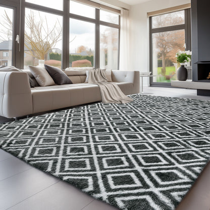 Large Grey Shaggy Area Rug – Ultra-Soft Fluffy Carpet with Non-Slip Bottom for Living Room & Bedroom