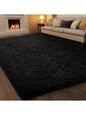 Black Fluffy Shag Rug – Soft Plush High-Pile Area Carpet for Bedroom, Living Room & Dorm Decor