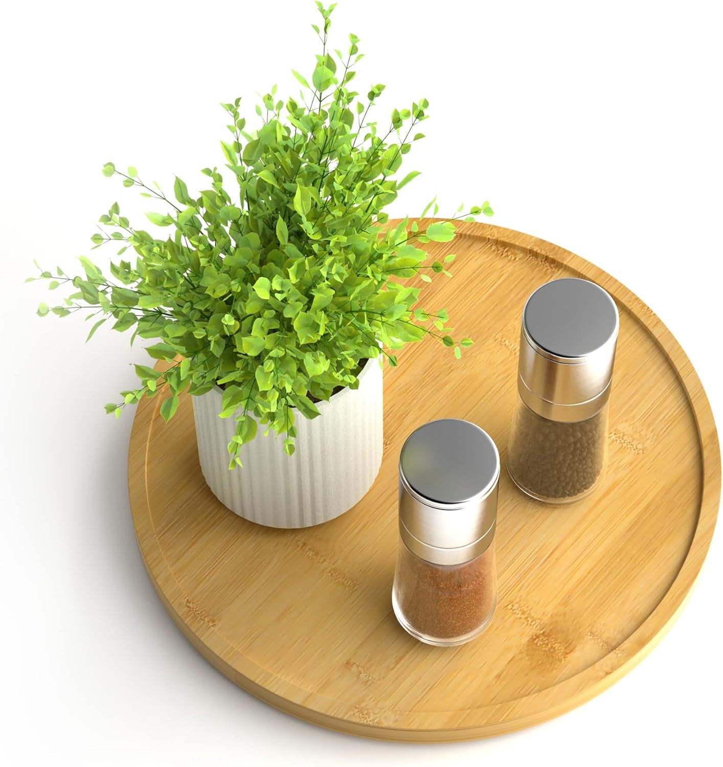 10" Bamboo Lazy Susan Organizer – Non-Skid Rotating Turntable for Kitchen, Countertop & Pantry (White Base)