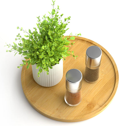 10" Bamboo Lazy Susan Organizer – Non-Skid Rotating Turntable for Kitchen, Countertop & Pantry (White Base)